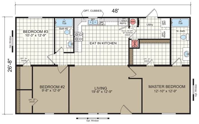 Reading dimensions on a mobile home floor plan